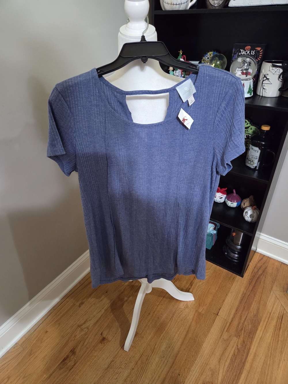 Sunday Ribbed Short Sleeve Top in Denim Blue